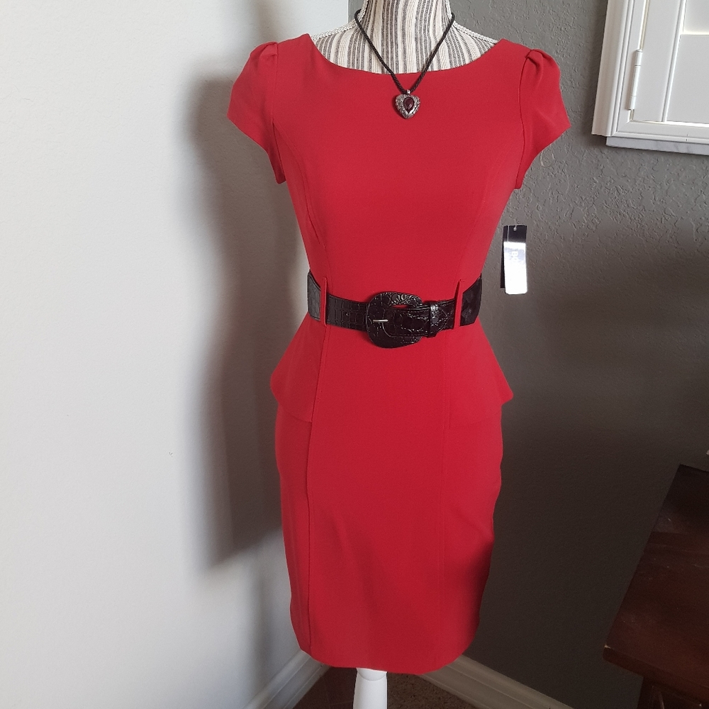 Scarlett red bodycon ruffle Victoria Beckham style dress